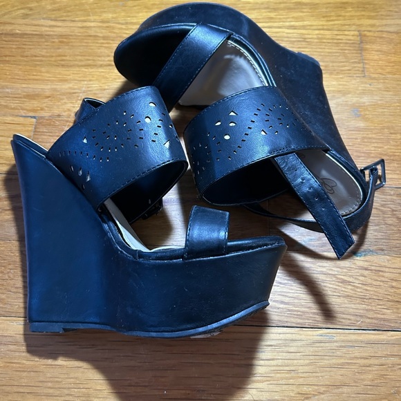 DbDk Fashion Black Wedge Sandals - Picture 2 of 11